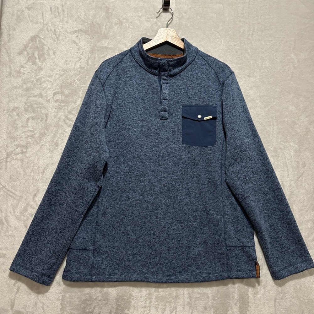 Woolrich Drifter Fleece Sweater Men's L Blue 1/4 Snap Pullover Long Sleeve